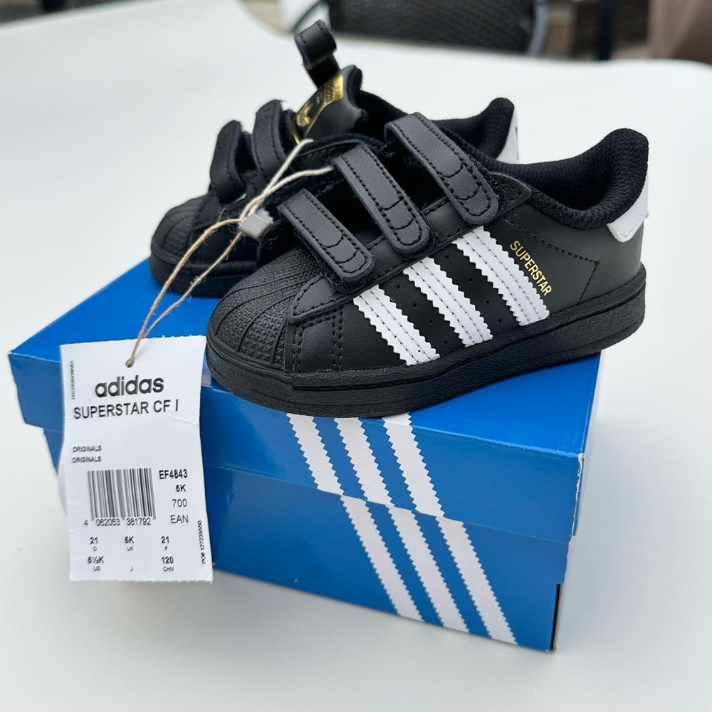 Adidas Infant Toddler Superstar Shoe Shell Toe Sneakers 5.5K Black Baby Shoes